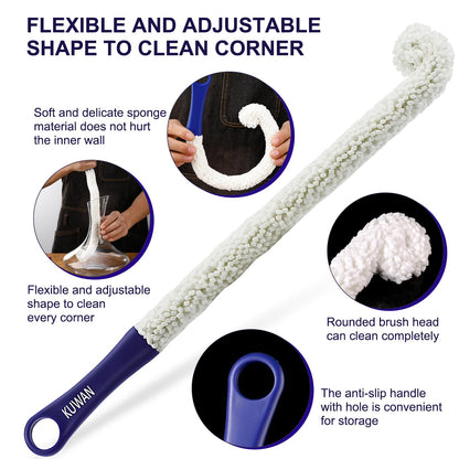KUWAN Bottle Cleaning Brush Multi-Function Household Tools Flexible Bottle Scourer for Some Decanters, Goblets, Glasses, Cups (Long 3pcs)
