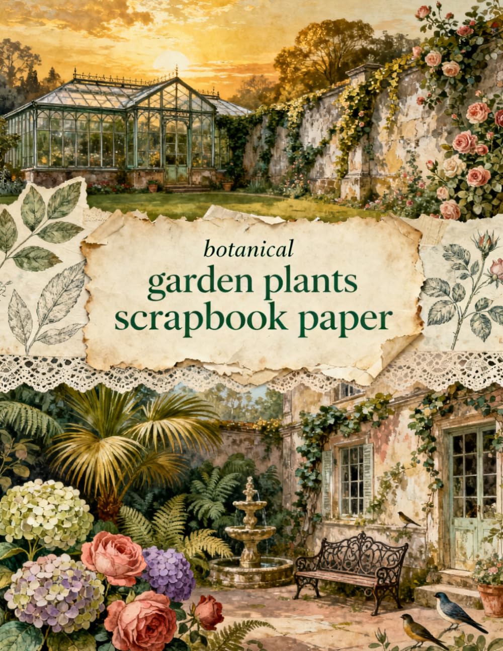 BOTANICAL GARDEN PLANTS SCRAPBOOK PAPER: A Carefully Designed 8.5 × 11 Scrapbook Papers with Over 200 Craft Elements on 35 Pages of Stunning Patterns, Cutouts & Creative Designs