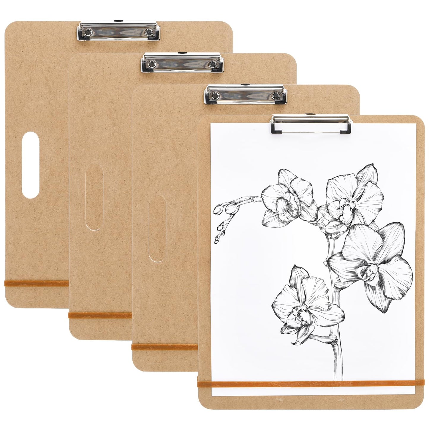 Frcctre 4 Pack 13x17 Inch Artist Sketch Boards with Handle, Portable Wooden Artist Drawing Boards Art Clipboards with Clip and Rubber Bands for Class or Studio Sketching, Drawing, Painting