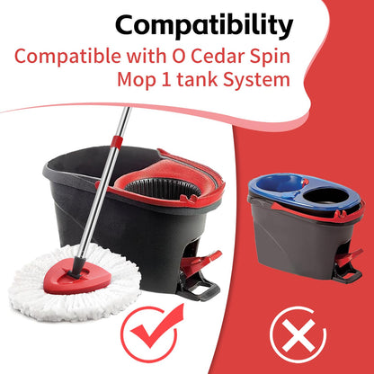 ANREKEYH Spin Mop Head, Base, Handle Replacement for O-Ceda EasyWring Microfiber Spin Mops, 2 Microfiber Mop Refills, 1 Triangle Head Cover and 30-58in Handle Set Combo (White(1 Tank System))