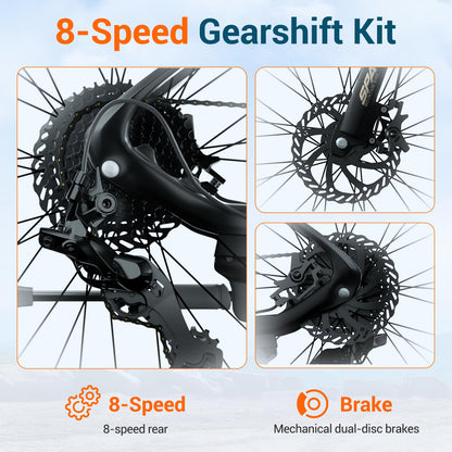 SPATIAL Mountain Bike/Fat Tire, 24/26/27.5/29 Inch Outdoor Cycling Bike, 8/21 Speed Lightweight Aluminum Frame | Dual Disc Brakes, Adjustable Ergonomic Seat for Adult Teens (Black, 27.5'')