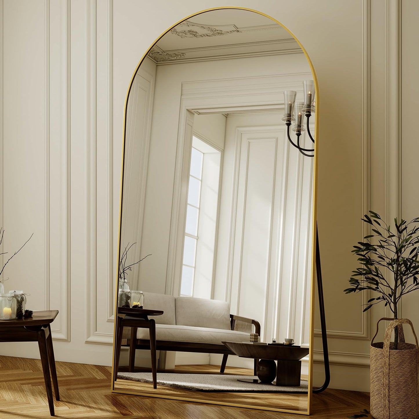 XRAMFY 86"x40" Arched Full Length Mirror Floor Mirrors with Aluminum Alloy Frame Free-Standing Wall Mounted Floor Mirrors or Large Dressing Mirror, Gold Mirror Full Length