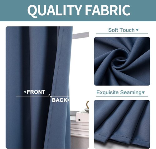 ChrisDowa Grommet Blackout Curtains - Thermal Insulated Room Darkening Panels, Stone Blue, 52W x 95L