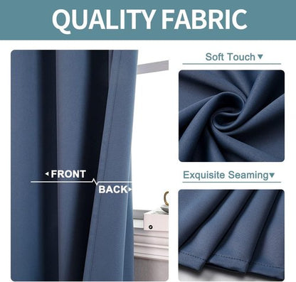 ChrisDowa Blackout Curtains - Extra Wide Thermal Insulated Grommet Panels for Bedroom | Stone Blue, 70 x 63 Inch