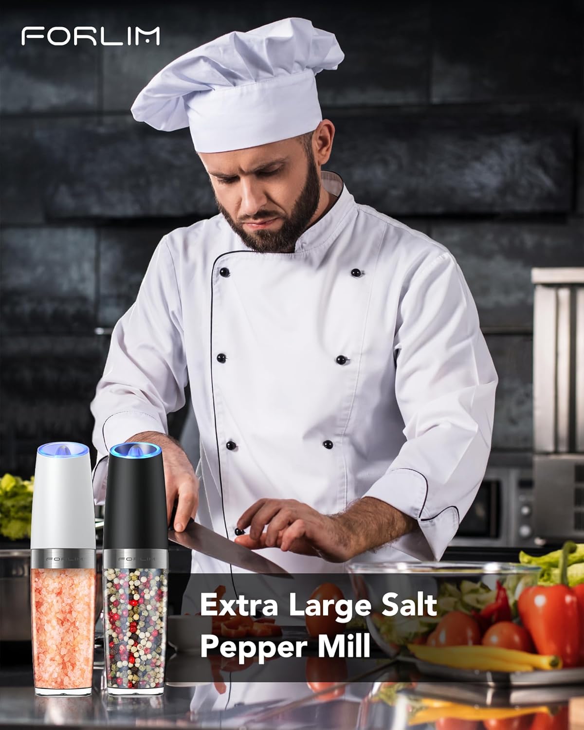 Electric Salt and Pepper Grinder Set, Refillable Battery Operated Automatic Shakers, Adjustable Coarseness