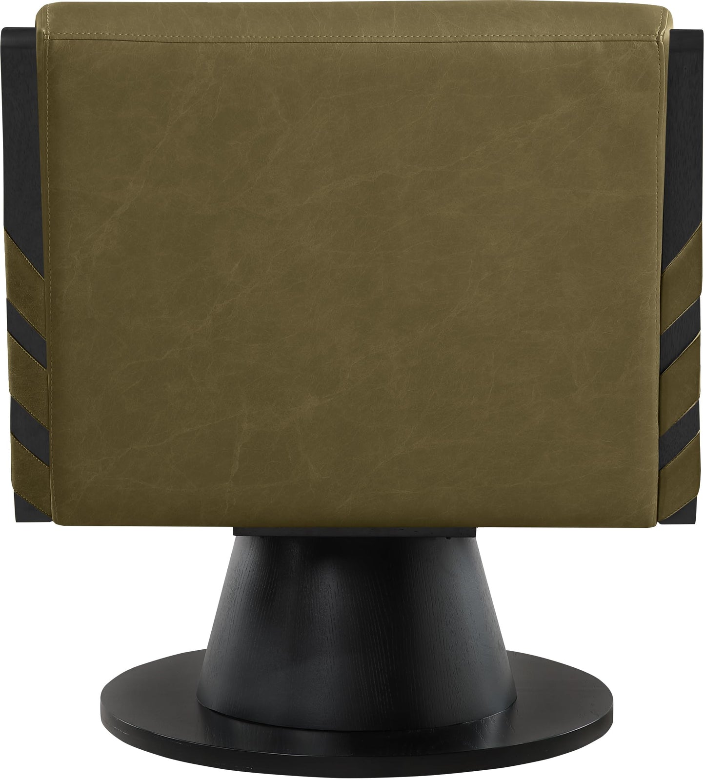 Meridian Furniture 33002Olive Millwin Collection Art Deco Swivel Accent Chair with Rich Olive Green Vegan Leather, Black Finish, Solid Wood Frame and Base, 28" W x 30" D x 32.5" H, Olive