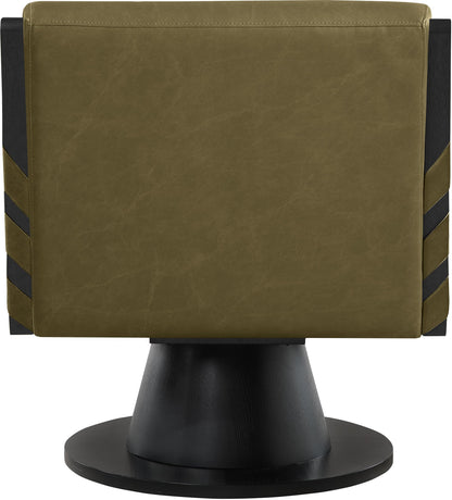 Meridian Furniture 33002Olive Millwin Collection Art Deco Swivel Accent Chair with Rich Olive Green Vegan Leather, Black Finish, Solid Wood Frame and Base, 28" W x 30" D x 32.5" H, Olive