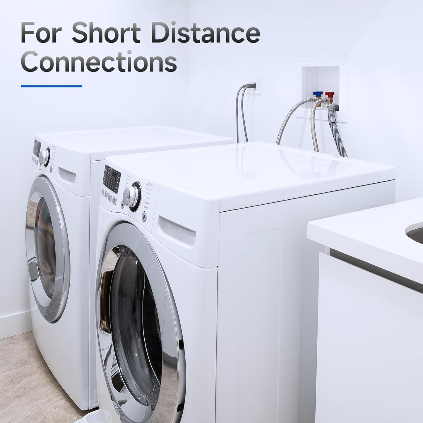 JUWO 4 FT Washing Machine Hoses, 3/4" FHT Stainless Steel Washer Hoses for Short-Distance Water Supply, Red & Blue