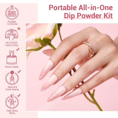 AZUREBEAUTY Dip Powder Nail Kit Starter, All Season Skin Tone Nude Brown 4 Colors Acrylic Dip Powder Liquid Set with Base/Top Coat Activator for French Nail Art Manicure DIY Salon Gifts