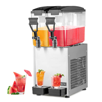 ROVSUN Commercial Beverage Dispenser 5.2 Gal/20L, Commercial Juice Dispenser Cold Drink Dispenser 10L X 2 Tanks Stainless Steel with Thermostat Controller for Home Restaurant Bar Party 110V/60HZ