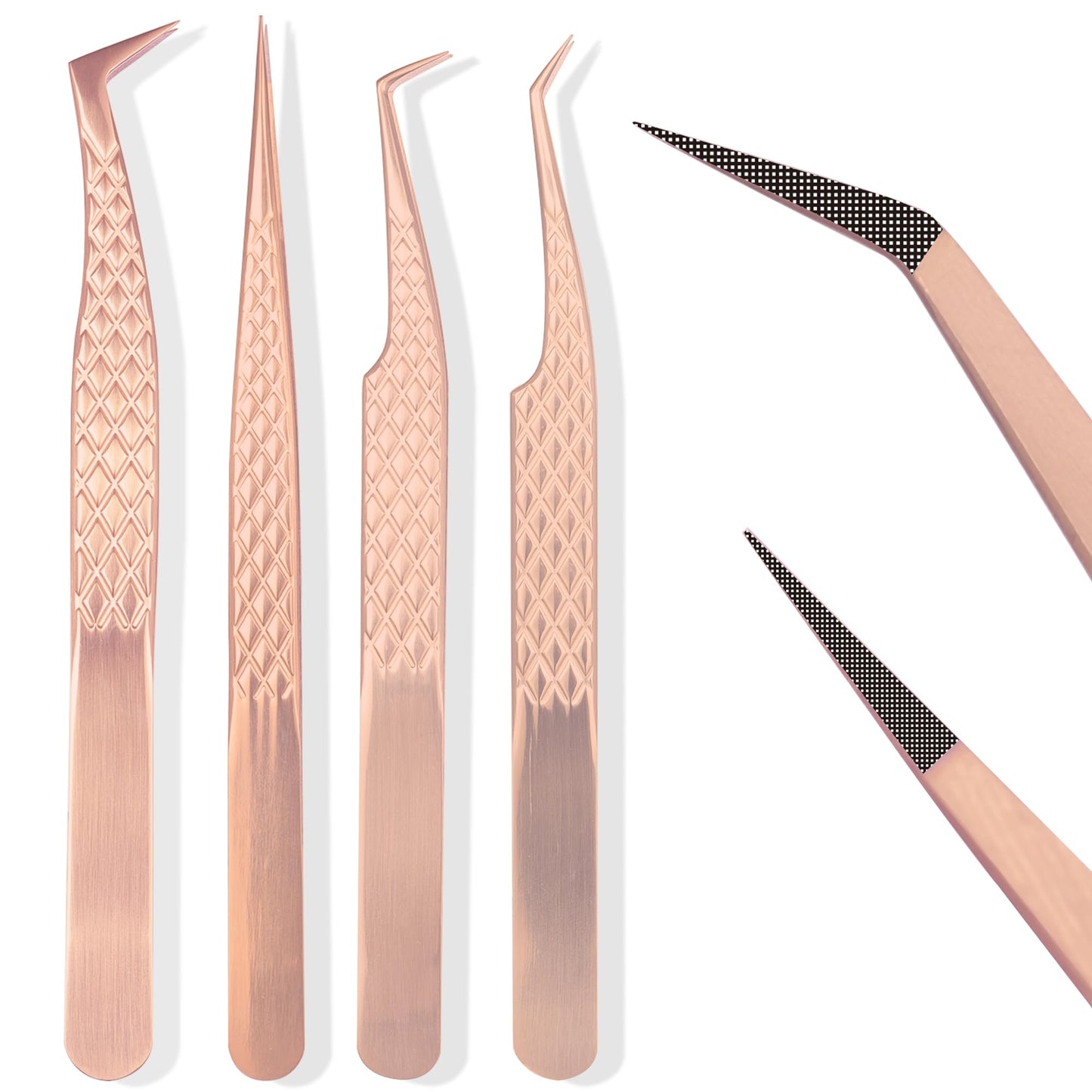 Fiber Tip Lash Tweezers For Eyelash Extension 4 Pcs Tweezers Professional Artist Tech Work Kit Tools,Best Volume Eyelash Lashes Extensions Precision Supplies Volume Boot 90 45 Degree(Rose Gold)