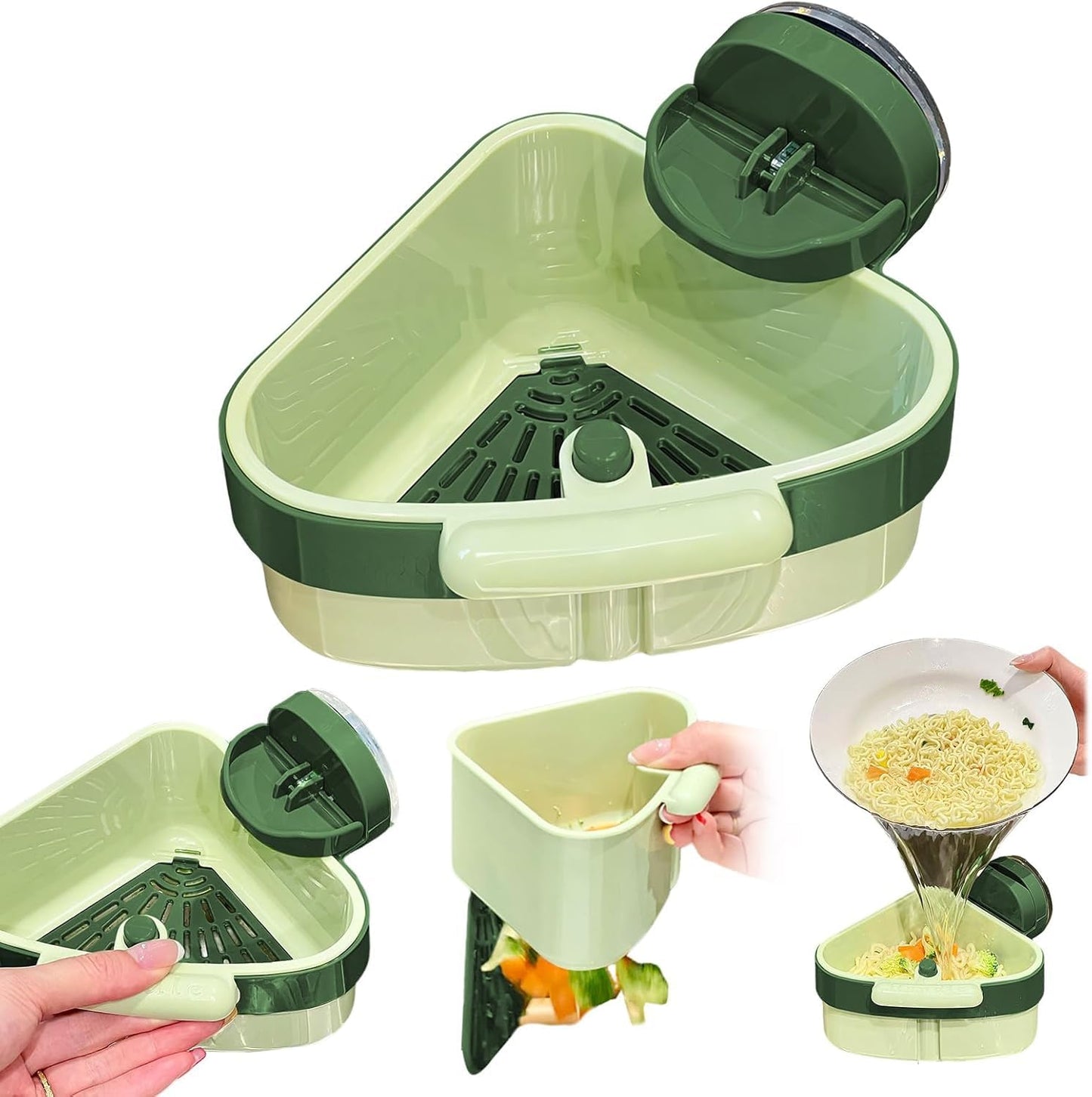Yeguwithu Suction Cup Corner Sink Strainer, Upgraded Press Sink Drainer Basket, Plastic Sponge Holder, Sink Strainer Basket, Corner Sink Trash Catcher for Kitchen Bathroom, Green
