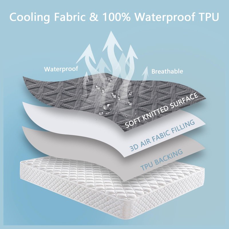 Premium Waterproof Mattress Protector Queen Size, Breathable Bed Cover 3D Air Fabric Cooling Mattress Pad Cover Smooth Soft Noiseless Washable, 8''-21'' Deep Pocket (Gray)