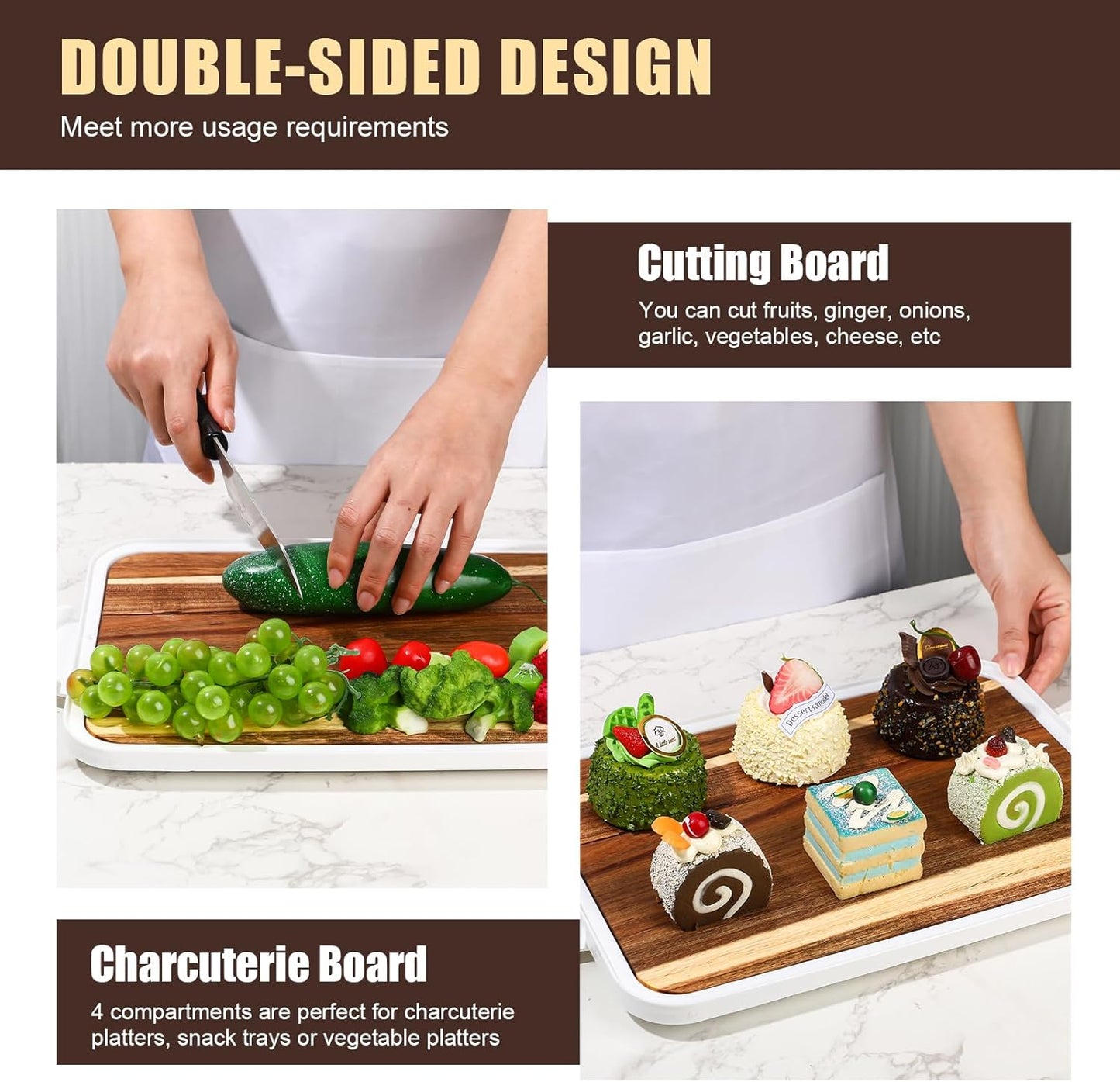 20 12 8.5 Inch Countertop(White) Baderke Easter Gift Acacia Wood Deviled Egg Platter with Lid Base Holes x Round