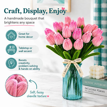 Quaystars 400Pcs Pipe Cleaners Crafts Bulk,Pipe Cleaner Flower Kit,Arts and Crafts for Adults (Green,Pink)