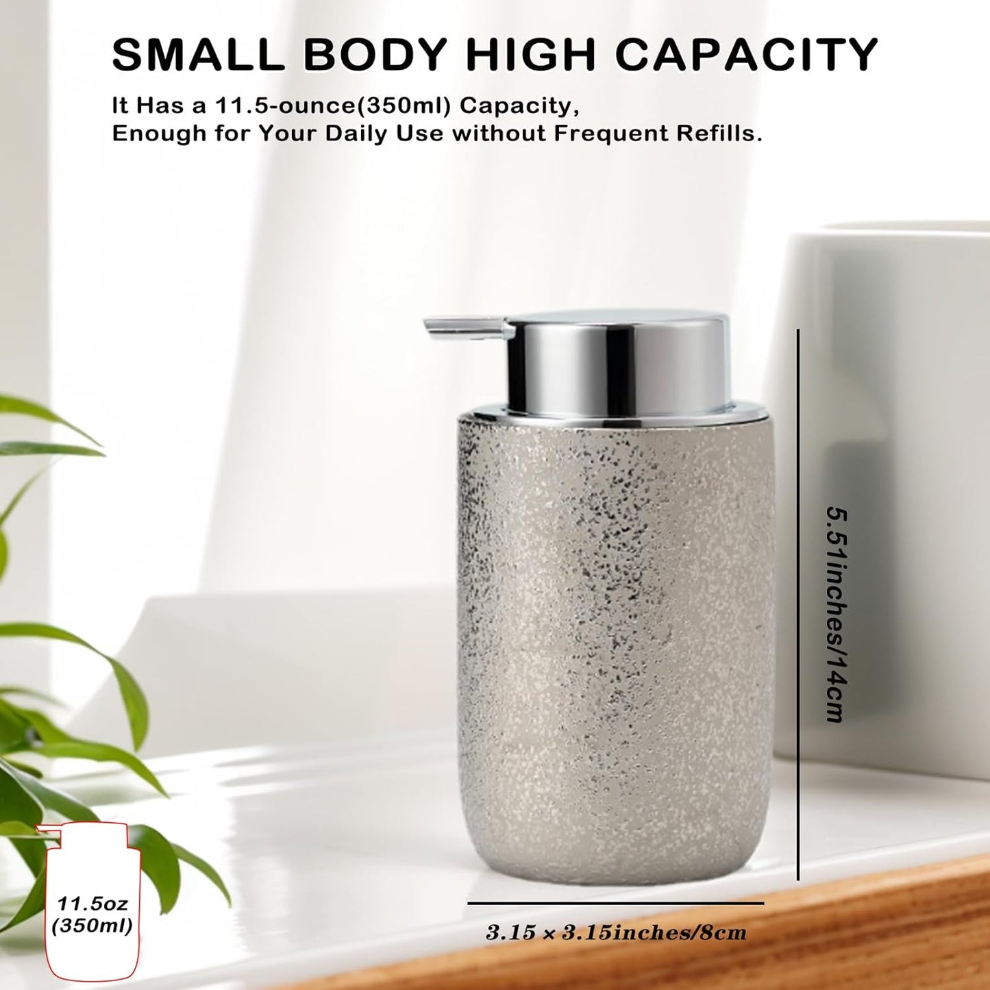 Foaming Soap Dispenser, Ceramic 12oz Foam Soap Pump for Countertop, Silver Luxury Kitchen Dispenser for Hand Soap