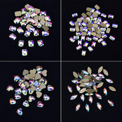 240pcs Popular 12 Styles Flatback Crystals Mix Sizes Multi Shapes Glass Crystal AB Rhinestones for Nail Art Craft 3D Decorations Flat Back Stones Gems Set Box