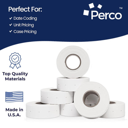 Perco 2 Line Freezer Adhesive Labels - 32 Rolls, 4 Sleeves, 24,000 Blank Price and Date Gun Labels for Perco 2 Line Price and Date Guns - Made in USA