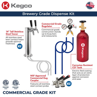 Kegco Kegerator 24" Wide Dual Tap Black/Stainless Steel Commercial Beer Dispenser HK38BSC-L-2