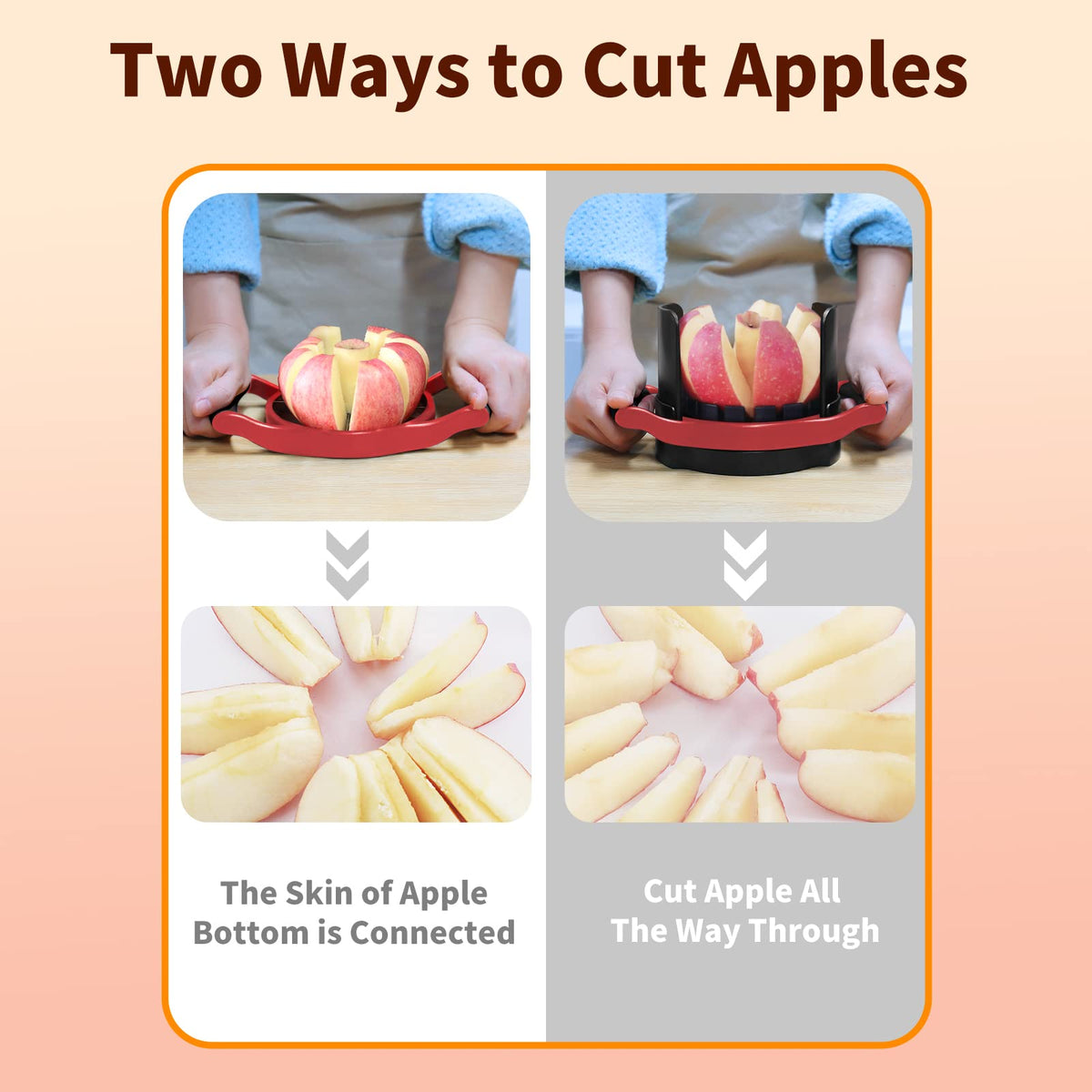 OOKUU Apple Slicer Corer, [Large Size] 8-Blade Heavy Duty Apple Cutter with Base, [Upgraded] Cut Apples All The Way Through, Stainless Steel Ultra-Sharp Blade, Fruit & Vegetable Divider, Wedger, Red