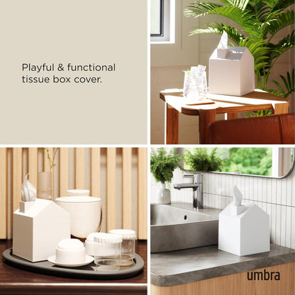 Umbra Casa Tissue Box Cover - Adorable House Shaped Tissue Box Holder for Bathroom, Bedroom or Office, White
