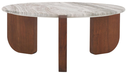 SAFAVIEH Couture Collection Graelyn Walnut/Grey Solid Wood Marble Top Coffee Table