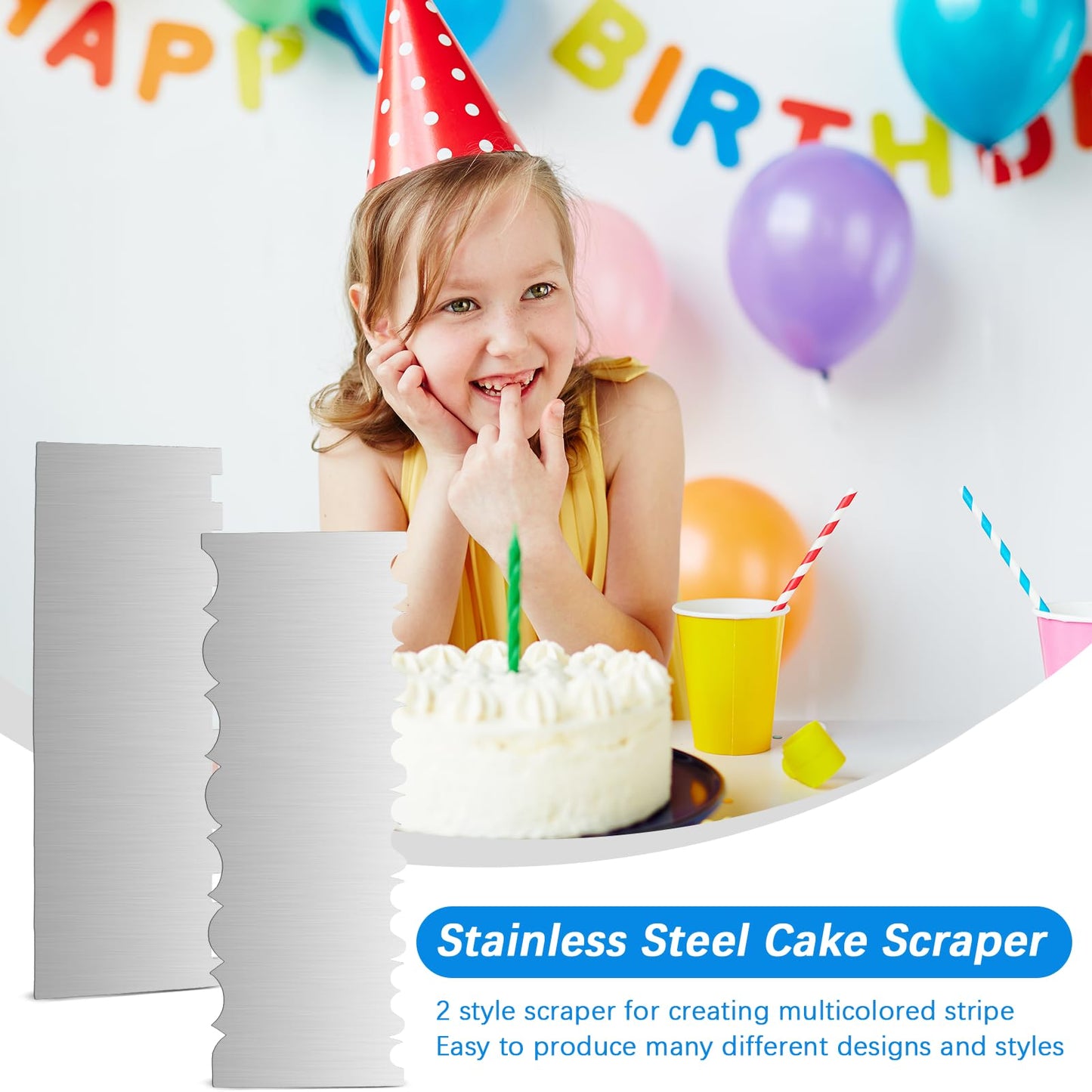 4 Pieces Stainless Steel Cake Scraper 10 Inch and Sided Patterned Edge Stripe Edge Smoother Scraper Cake Decorating Comb Cake Pastry Cutter for Mousse Butter Cream Cake Decoration