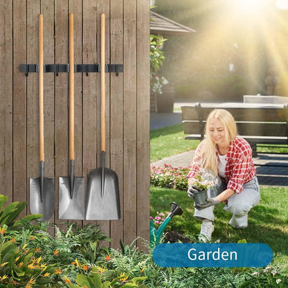 Skiennix Heavy-Duty Broom Hanger & Mop Holder - Wall-Mounted Organizer Rack with 4 Hooks | Matte Black
