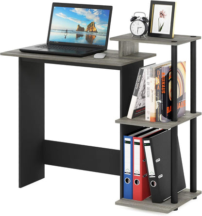 Furinno Efficient Home Laptop Notebook Computer Desk with Square Shelves, French Oak/Black Finish