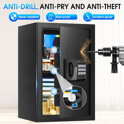 3.3 Cuft Large Fire Proof Safes for Home Use, Personal Fire Safe Box with Electronic Keypad and Spare Key, Removable Shelf, Digital Home Safe Fireproof Waterproof for Cash Documents Valuables