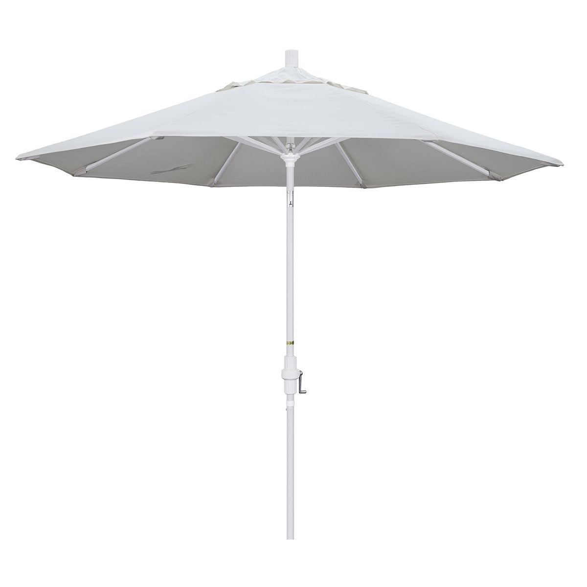 California Umbrella 9' Round Aluminum Patio Umbrella, Crank Lift, Collar Tilt, White Pole, Natural