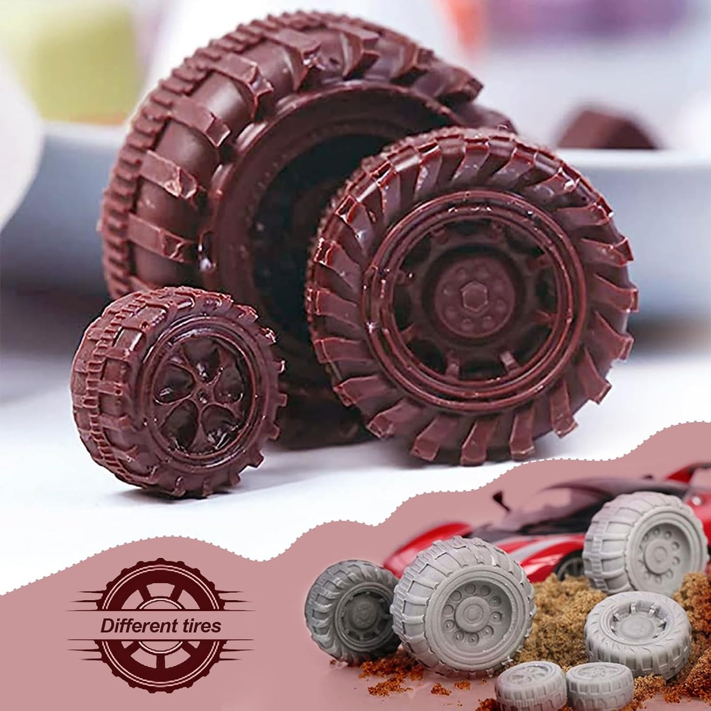 Set of 4Pcs 3D Round Tire Fondant Silicone Mold for Cake Decorating and Chocolate Making