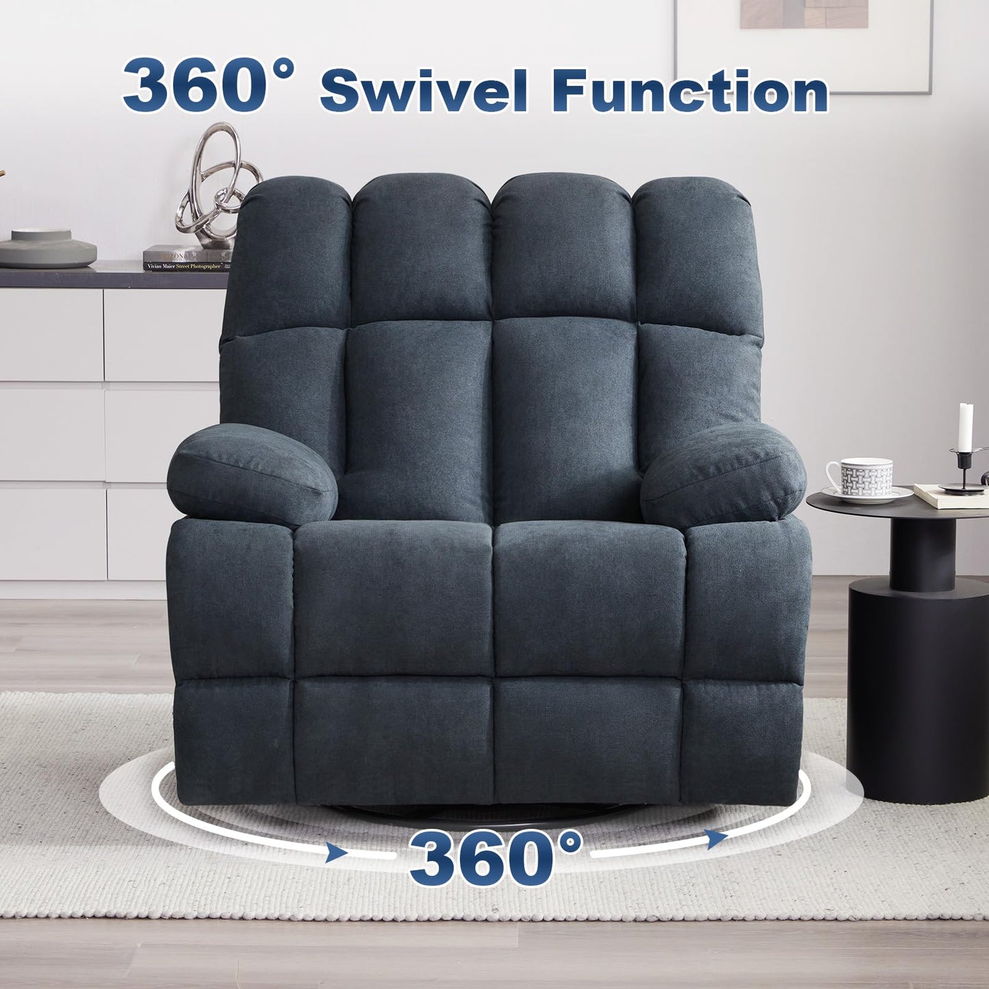 Eiayeebil Oversized Recliner Chair Set of 2, 360° Swivel Rocker Recliner for Big Man, Extra Wide Manual Recliner, Overstuffed Soft Rocking Sofa Chair for Living Room(Grey)