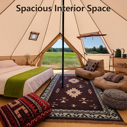 Bell Yurt Tent, Waterproof Luxury 4 Season Hot Tent with Stove Jack/Air Conditioner Vents/2 Skylight for Family Outdoor Camping Oxford Glamping Tents for All Year Living (Beige Oxford 5M Yurt)