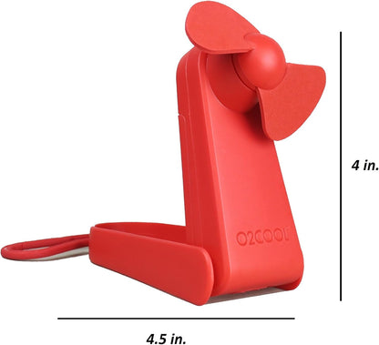 O2COOL Personal Battery Pocket Fan - Carabiner Clip, Flip Down Stand, Quiet Foam Blades - Red