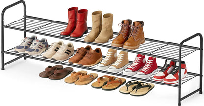 2 Closet 18-Pairs AOODA Long Tier Shoe Rack for Metal Wide Stackable Shoe Storage Organizer for Entryway, Bedroom