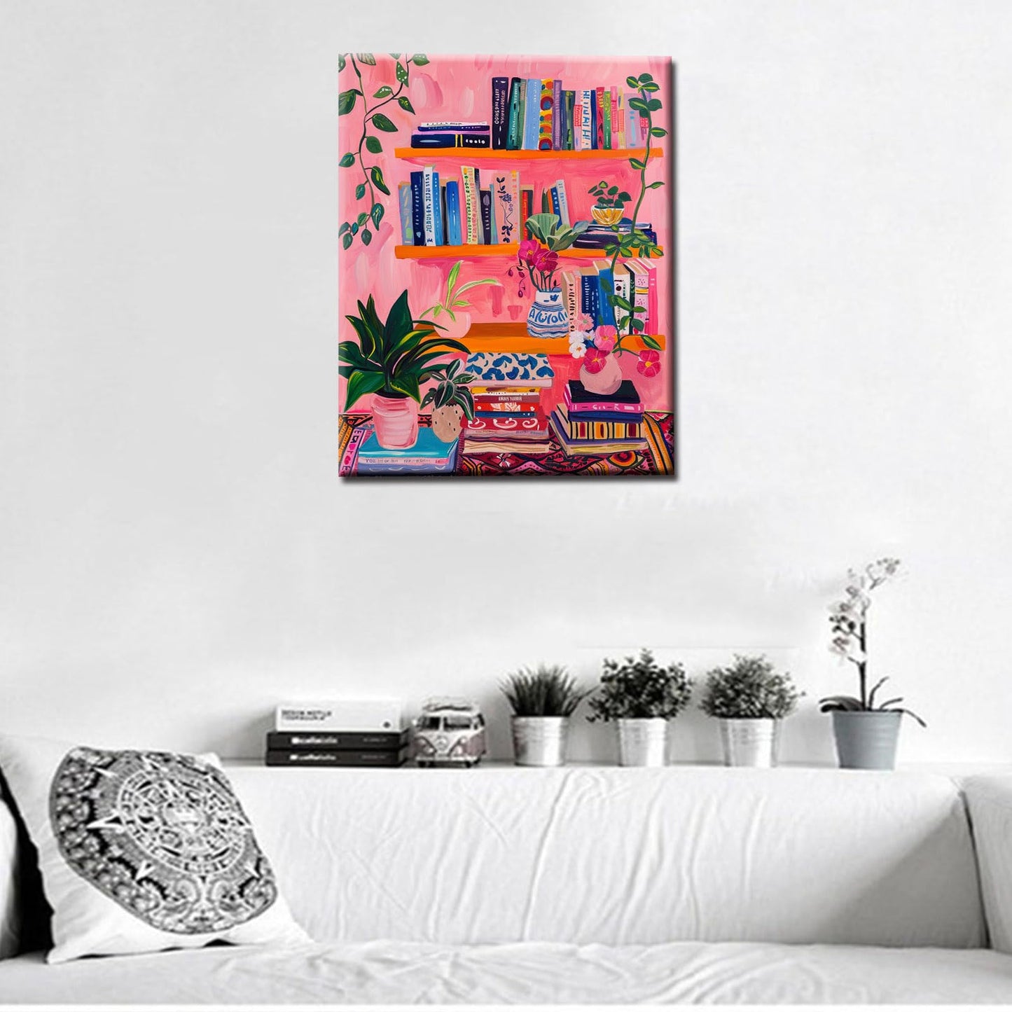 Bookshelf Book Theme Paint by Numbers Kits for Adult Beginners Boho Paint by Numbers Bohemian Digital Oil Painting Kits on Canvas with Brushes and Acrylic Pigment Without Framed 16''W x 20''H