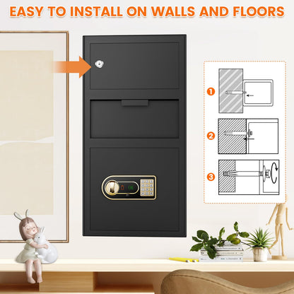 6.0 Cu ft Large Drop Safe Box for Business, Anti-Theft Cash Safes Drop Box with Drop Slot, Digital Keypad and Spare Key, Heavy-duty Depository Drops Safe for Home Retail Busines Restaurants