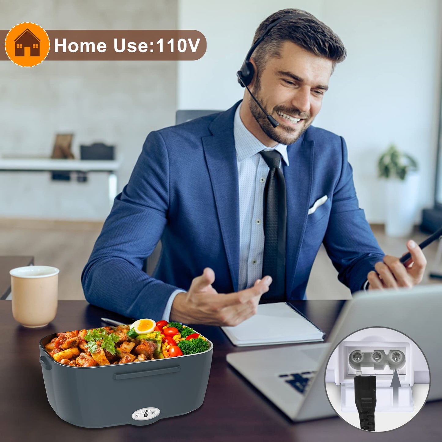 Electric Lunch Box for Adults, Portable Heated Lunch Box Food Warmer 80W Fast Heating Lunchbox 12/24/110/220V, 1.5L Lonchera Eléctrica Portátil Food Heater for Car/Truck Christmas White Elephant Gifts