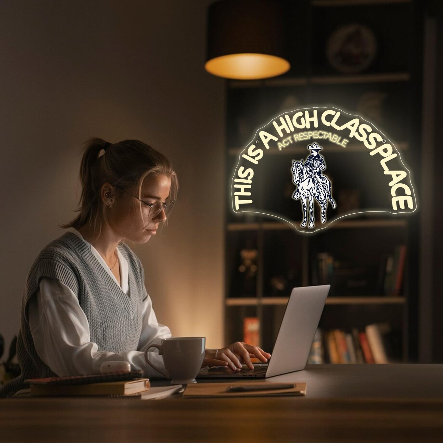 This Is A High Class Place Neon Sign, Western Riding Cowboy Neon Light, USB Powered LED Neon Light, Elegant Wall Decor, Bar Sign, Restaurant Decor for Man Cave Farm Party Birthday Gifts(16.5 * 11.8in)