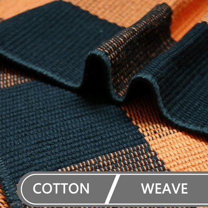 MUBIN Hand-Woven Cotton Rug, 27.5 x 43 Inches, Orange and Black Plaid Fall Outdoor Decorative Mat for Porch