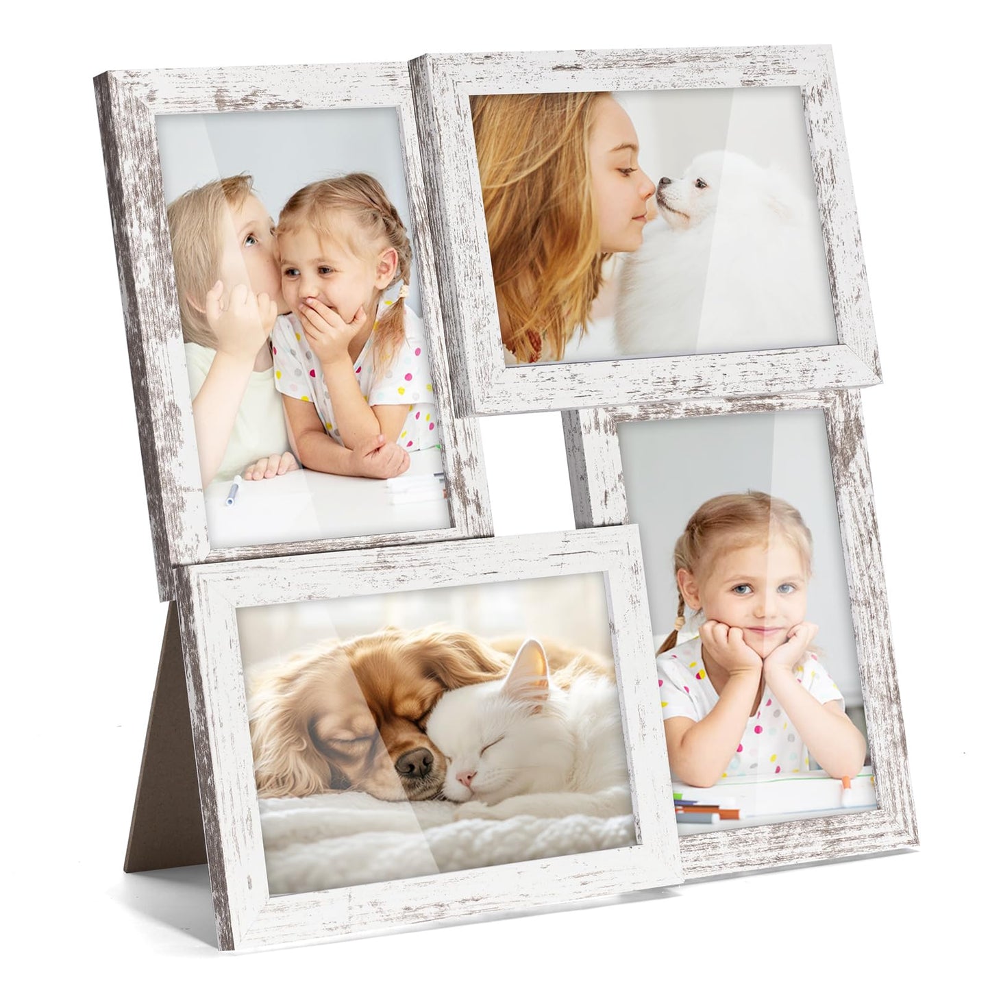 TWING 4x6 Collage Picture Frames White, Rustic Family Collage Picture Frames Wall Decor, Ideal Gift for Valentine's Day/Mother's Day, Wall Hanging or Tabletop