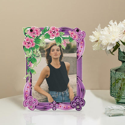 5D Diamond Art Painting Kits Photo Frames with Stand, Flowers Diamond Art Kits Photo Frame Desktop, 5D Special Shape Crystal Rhinestones Diamond Art Kits for Home Living Room Office Table Top Decor