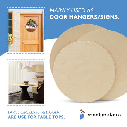 Wood Circles 15 inch, 1/4 Inch Thick, Birch Plywood Discs, Pack of 1 Unfinished Wood Circles for Crafts, Wood Rounds by Woodpeckers