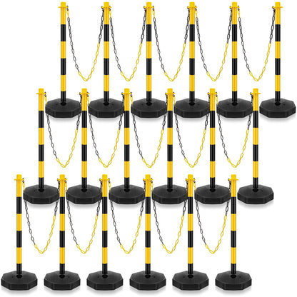 Konohan 18 Sets 34 Inch Parking Cone Delineators Post Traffic Cone Plastic Stanchion Set Stands Parking Barrier with Base 6.6 ft Chain S Hooks Reflective Collar (Yellow,Black)