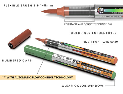 36 Earth Tones Flexible Brush Tip Acrylic Paint Pens Automatic Flow Control 1-5mm Line for Rock Painting,Coloring, Lettering,Scrapbooking,Glass,Mugs,Wood,Metal,Canvas,Fabric,Plastic Waterbased