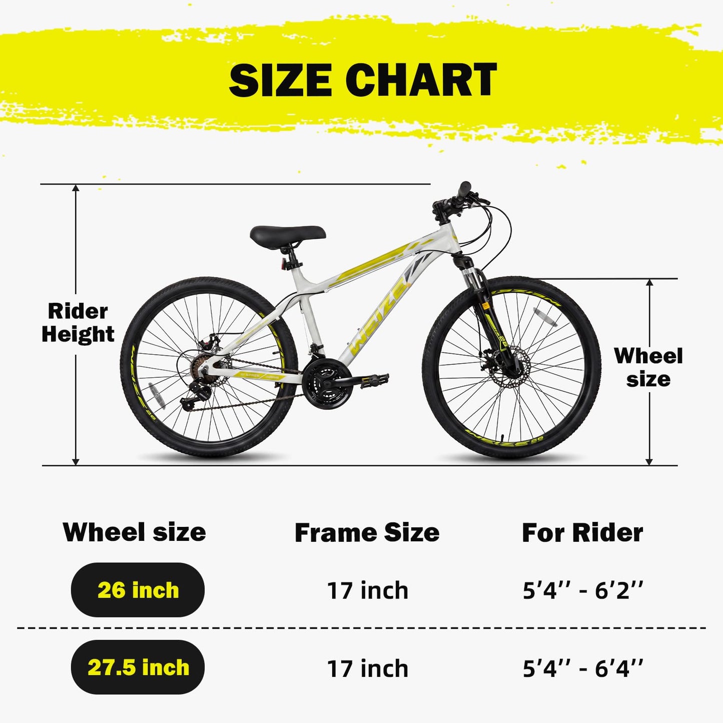 WEIZE Mountain Bike, 26/27.5-Inch Adult Bike, 21-Speed Rear Disc Brake, Lightweight Aluminum Frame for Men and Women, Comfort Saddle for Outdoor Trail Riding,White