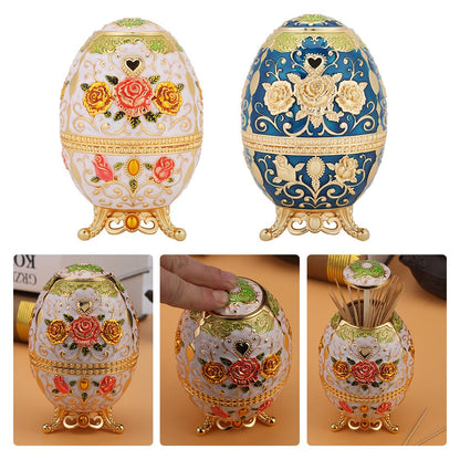 Hilitand Automatic Toothpick Holder, Metal Tin Alloy Retro Toothpick Holder Hand Press Toothpick Dispenser Flower Pattern(#2)