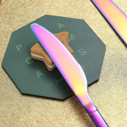 HOMQUEN Rainbow Dinner Knives, 4 Pieces, 9" Stainless Steel Modern Design with Colorful Titanium Plating