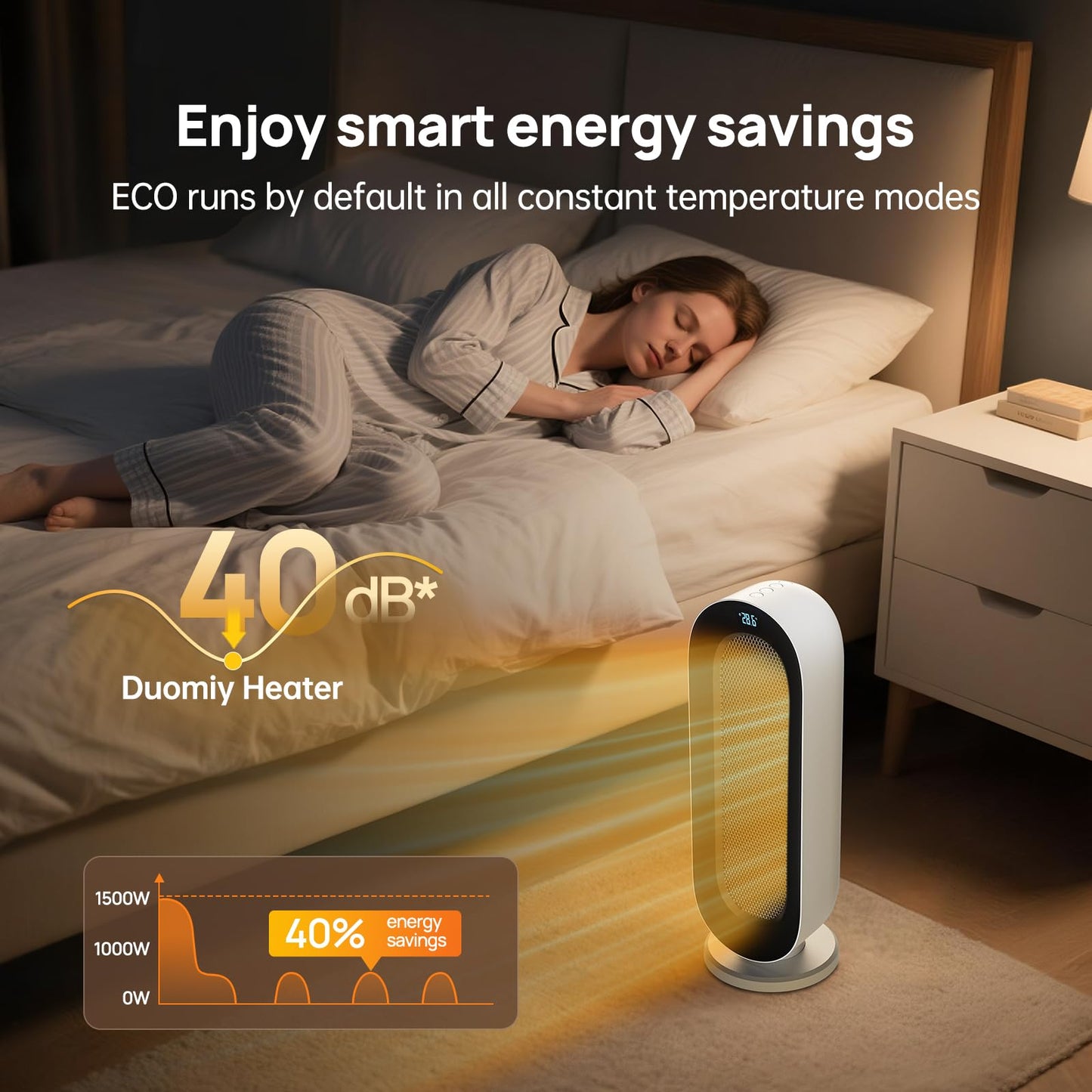 DUOMIY Space Heater for Indoor Use, 1500W Electric Heaters with 100° Oscillation, 1-12H Timer, Remote, Tower Heater Quick 2s PTC Ceramic Heating, Safety Heater for Office, Bedroom, Large Room (Black)
